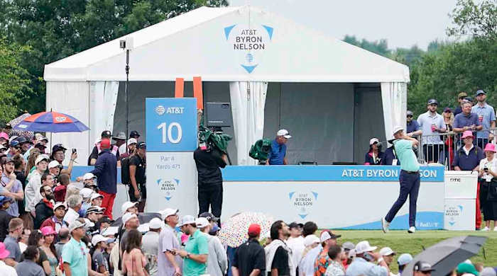 A general view of the tenth tee during the final round of the 2023 AT&T Byron Nelson golf tournament.